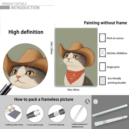 Nursery Poster Cute Animal Picture Funny Animal Wall Art Vintage Cowboy Cat Wall Art 16x24Inch Unframed Whimsical Cowboy Cat Pet Portrait Poster for BedRoom Living Room Boy Girl Kid Children's Bedroom