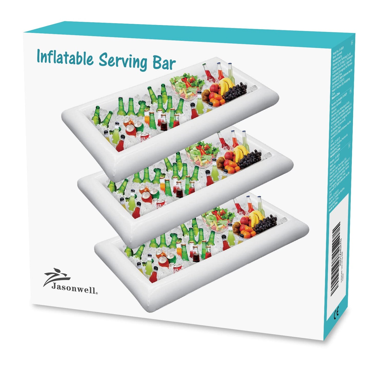 Jasonwell 3 PCS Inflatable Serving Bars Ice Buffet Salad Serving Trays Food Drink Holder Cooler Containers Indoor Outdoor BBQ Picnic Pool Party Supplies Luau Cooler w Drain Plug