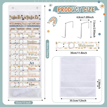 Sunnymove Daily Schedule Pocket Chart for Classroom Decor with 13+1 Pockets and 42 Designed Schedule Cards, Teacher Supplies for Preschool Classroom Home Office Back to School Decorations(Boho)