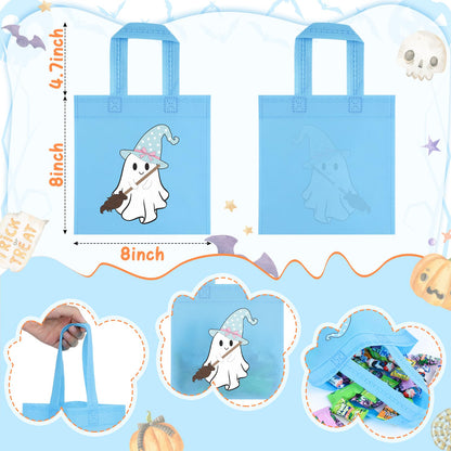 20Pcs Blue Summerween Ghost Party Favor Bags, Non Woven Summer Halloween Treat Bags Gift Bags, Cute Ghost Goodie Candy Tote Bag for Spooky One Two Spooky Birthday Little Boo Baby Shower Party Favor