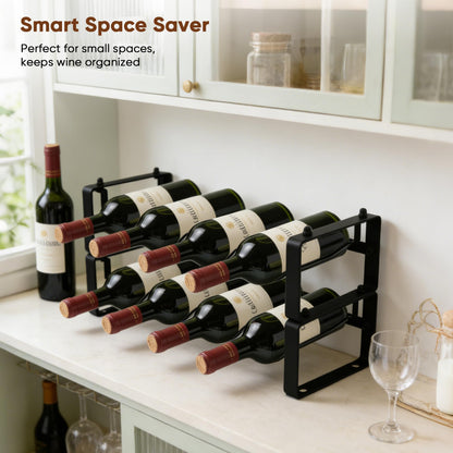 HRUSGO Wine Rack for Countertop – Stackable Freestanding Bottle Organizer for Kitchen, Pantry, Bar Cabinet & Small Spaces – Compact Metal Shelf & Modular Storage Stand (2 Tier)
