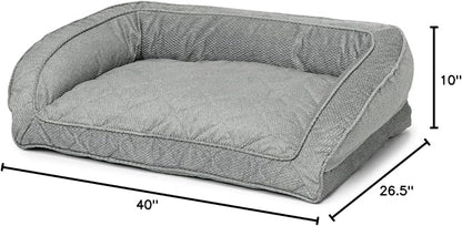 Orvis Comfort Fill-Eco Couch Dog Bed – Plush Three-Sided Bolster with Comfort Fill-Eco Cushion, Quilted Cover, Zip-Off & Machine Washable, Grey Tweed - Medium
