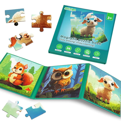 Magnetic Puzzles for Toddlers 3-5 36PCS-3 Animal Themes Magnetic Puzzles for Kids 4-6 Travel Puzzle for Airplane/Car/Road Trip/Gift Toys for 3 4 5 6 Year Old Girls and Boys