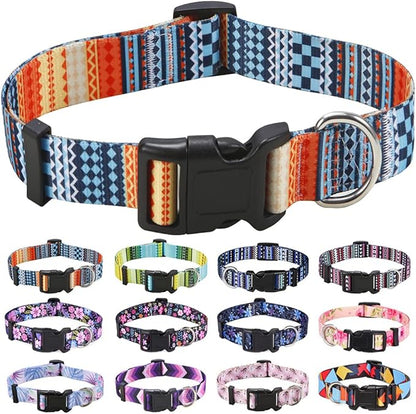 Mihqy Dog Collar with Bohemia Floral Tribal Geometric Patterns - Soft Ethnic Style Collar Adjustable for Small Medium Large Dogs（Bohemian Orange,L）