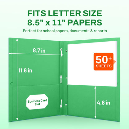 SUNEE 2 Pocket Folders with Prongs (25 Pack, Green), Paper Folders with 2 Pockets and 3 Prongs Fit Letter Size Paper, Folders with Prongs for School Office Home Business