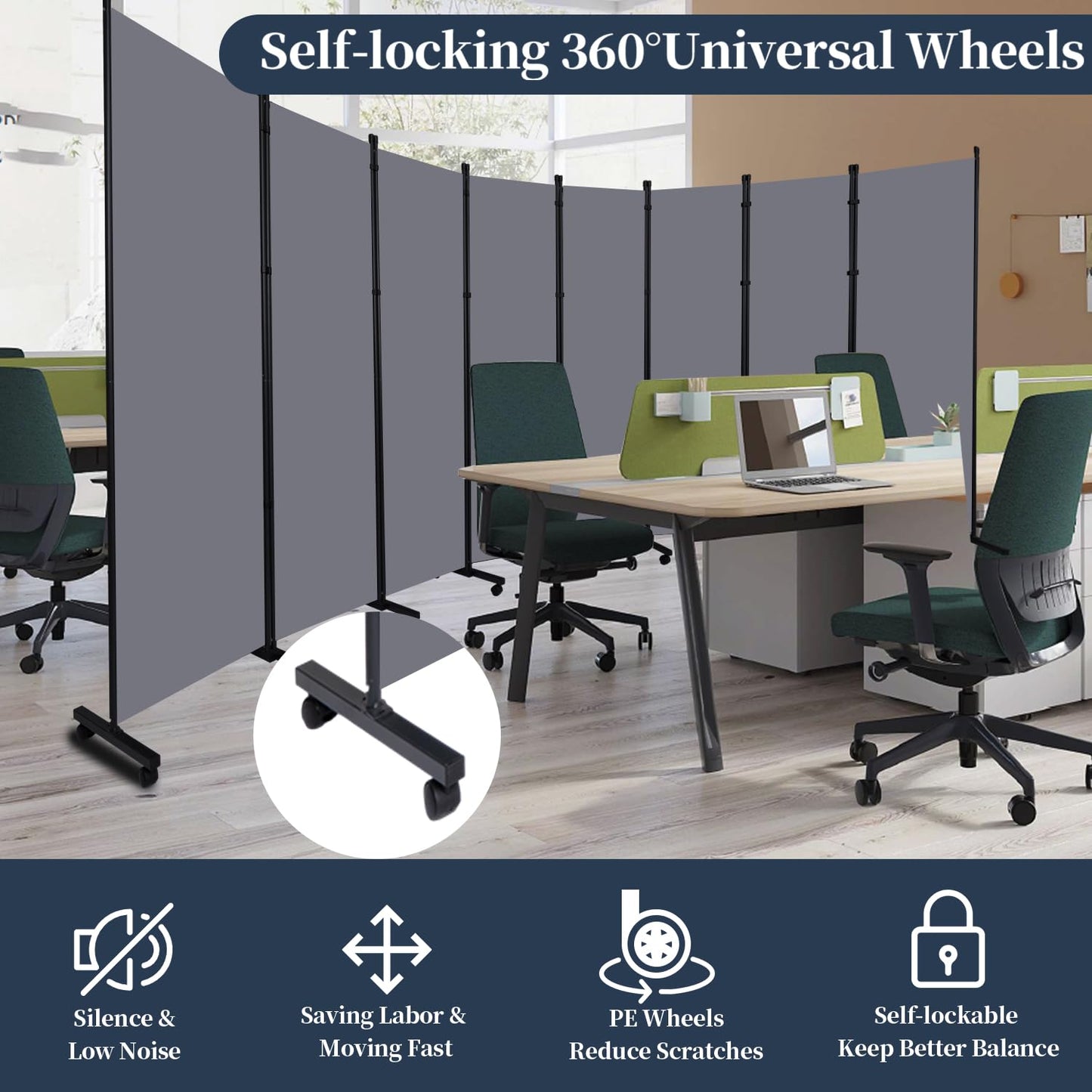 Room Divider 6 Panel-176''Wide Folding Privacy Screen,Large Partition Wall