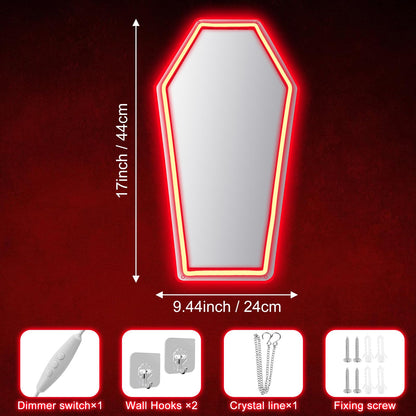 Coffin Mirror Neon Sign, Coffin Neon Signs for Wall Decor, Goth Neon Sign Gift for Goth Lovers, Coffin Make-up Mirror Whimsical Goth Home Decor 17″×9.44″
