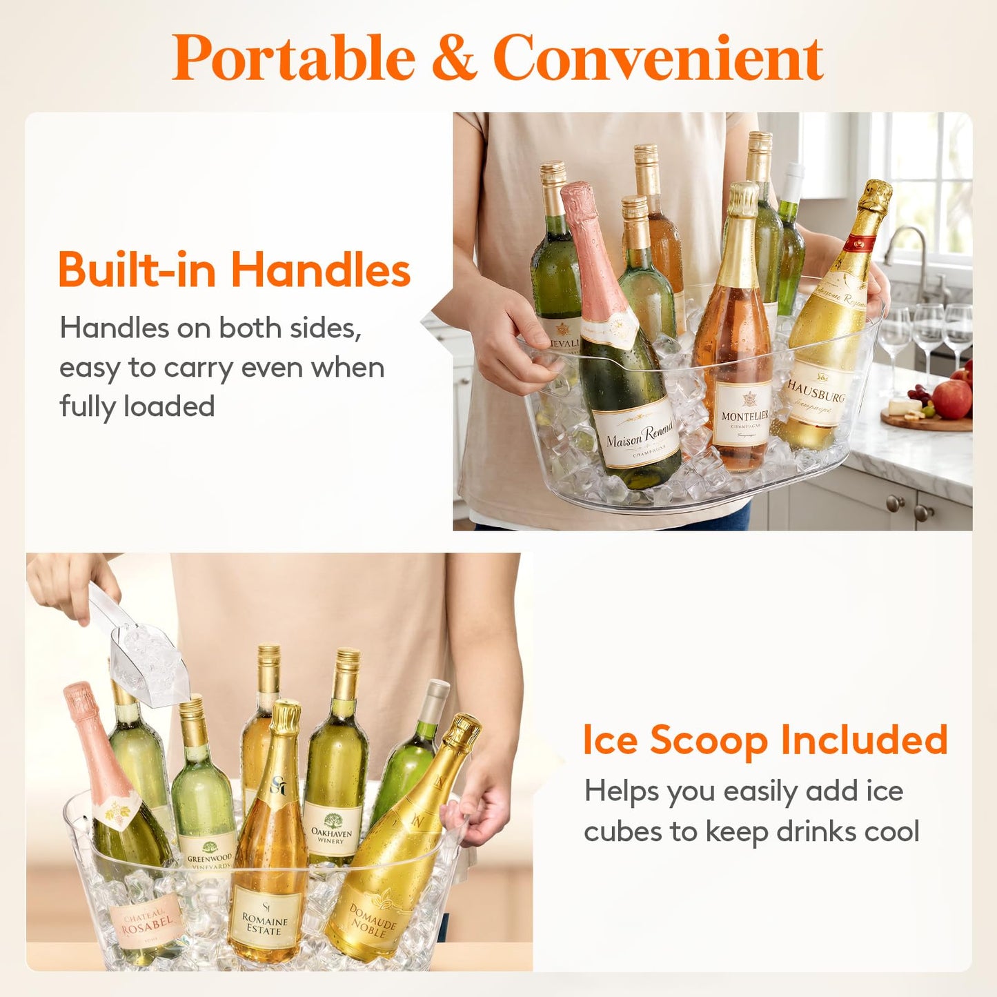 Lifewit 13L Ice Bucket for Parties, Large Beverage Tub with Scoop, Drink Cooler for Dirty Soda Bar, Portable Champagne/Wine/Beer/Juice Table Chiller for Outdoor Bar & Mimosa Bar Supplies