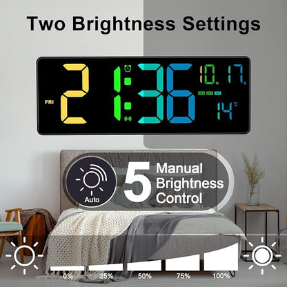 16" Bluetooth Large Digital Wall Clock/Auto Time Sync, 10 RGB Colors Digital Clock Large Display with Remote, Auto-Dimming/DST, Calendar, Timer, Alarm, 6 Night Lights Big Clock for Decor