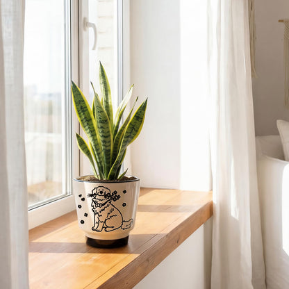 STHIE 5 inch Ceramic Plant Pot, Round Planters for Indoor Plants with Drainage Hole, Ice Crack Decorative Flower Pot, Cute Planters for Snake Plant (Flower Dog)