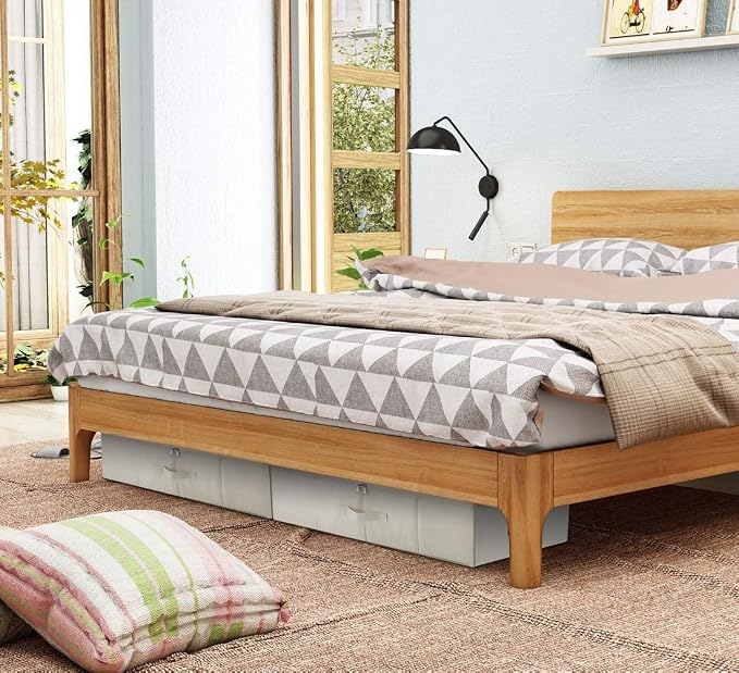iwill CREATE PRO Folding Under Bed Shoes Storage Organiser Bins with Lid, Underbed Clothes Organizer Basket, Garment Storage Boxes, Beige