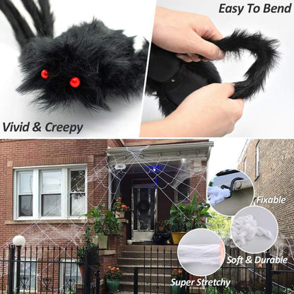 Poevic 6.56 Ft. Scary Giant Spider Decorations Halloween Outdoor 16.4Ft.Stretch Cobweb Decoration Fake Large Props for Yard Lawn Home Costumes Party Haunted House Décor (Giant Spider and Web)