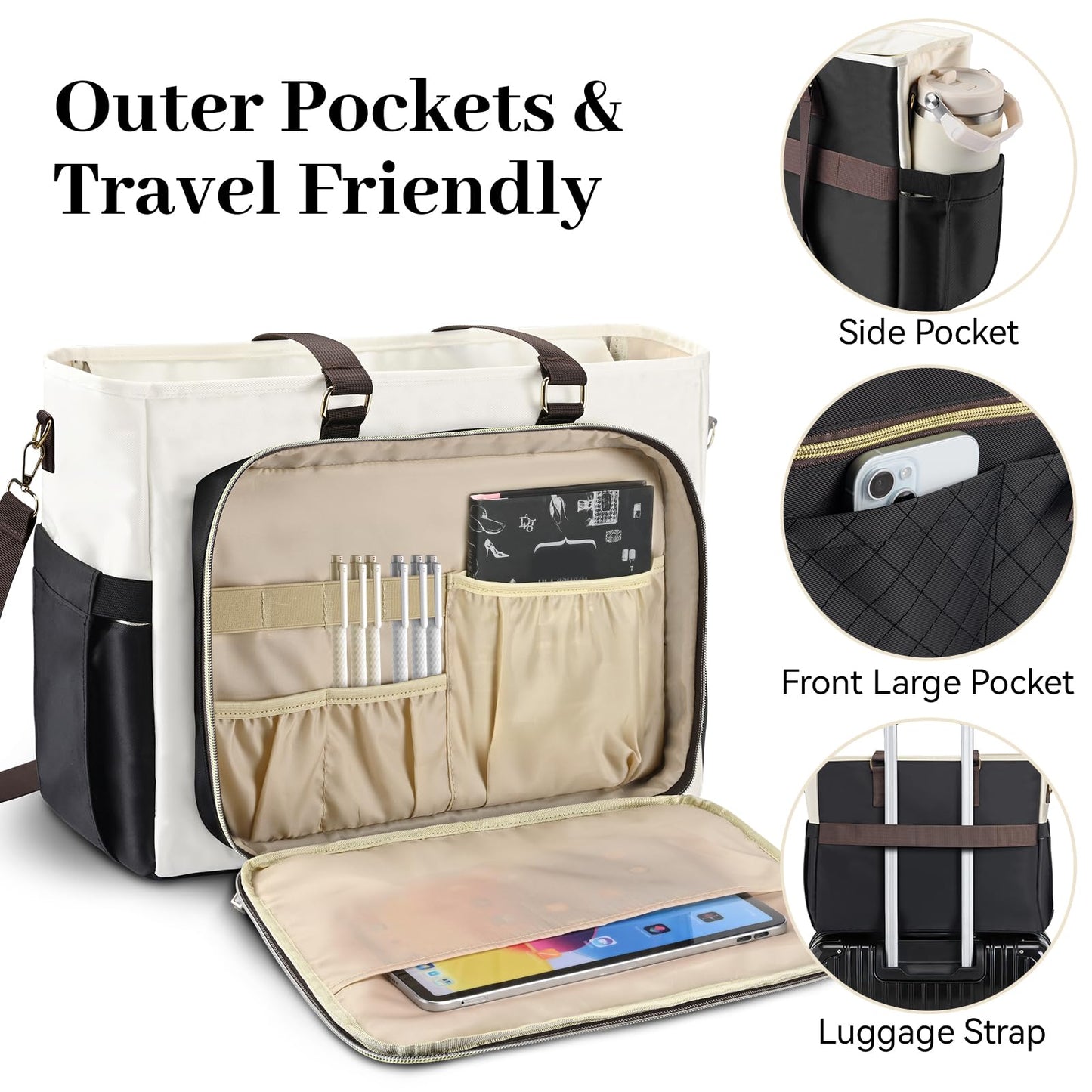 Teacher Tote Bag for Women,Multi-Pocket Laptop & Nurse Work Bag with Cup Holder,Structured Business Briefcase Computer Purse