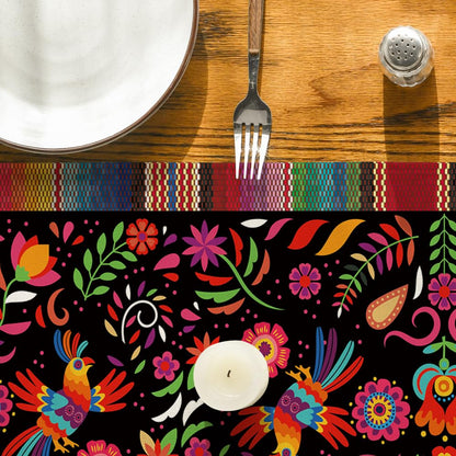 Artoid Mode Bird Dia De Los Muertos Serape Mexican Fiesta Table Runner, Cinco De Mayo Day of The Dead Kitchen Dining Table Decoration for Home Party Decor 13x72 Inch