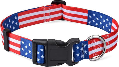 Mihqy American Flag Dog Collar - Patriotic, US Flag Pattern, Star & Stripes, Fourth of July Dog Collar, Adjustable for Small Medium Large Dogs(Classic US,S)