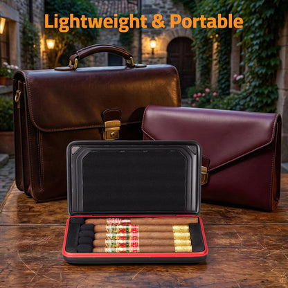 Portable Cigar Humidor Case, Magnetic Closure, Airtight Two-Way Humidity Control (69% RH) Ultra-Light Travel Cigar Box, Crushproof and Waterproof, Replaceable Humidifier Disc, Holds up to 5 Cigars