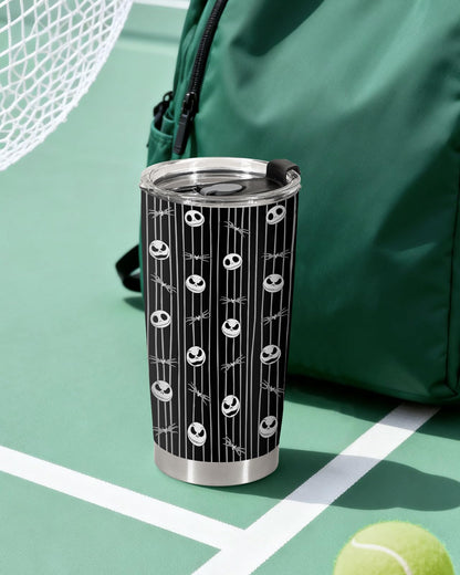 fat mummy Gothic Skeleton Tumbler 20oz Stainless Steel Insulated Travel Mug Black White Striped Spooky Skull Pattern Halloween Aesthetic Cup Gifts for Fans Birthday