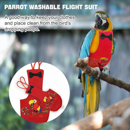 Bird Diaper Washable Parrot Diapers Reusable Bird Flight Suit Nappies Protective Breathable Parrot Nappy Clothes for Parakeet Macaw Budgie Canary Budgie Cockatiel(Red, Large)