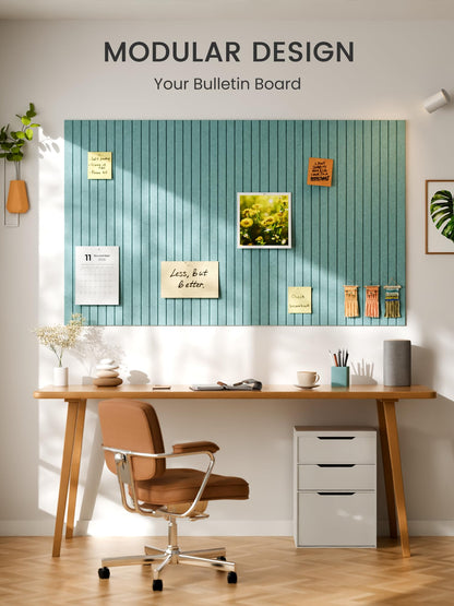 Bumusty Large Cork Board Alternative-48 x 36" Felt Bulletin Board Tiles, with 30 Pushpins, 70 Adhesive Tabs, Fine-Stripe 12-Pack, Cork Boards for Office Push Pin Board Felt Board-Aqua Blue