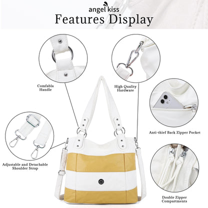 Angel Kiss Hobo Purses for Women Multi-Color Striped Lattice Cross Body Shoulder Purse Bag Tote Handbag