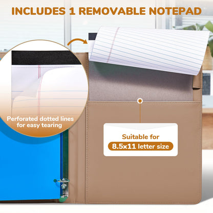 JoyCat 3 Ring Binder Clipboard with Storage,12.4"x10.2"Magnetic Clipboard Folder with 5 Expandable Folders,Refillable Lined Notepad (11" x 8.5"),Ideal for School Office Nursing(Khaki)