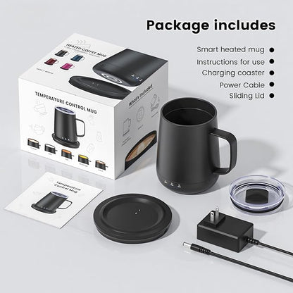 Smart Self Heating Coffee Mug,14oz Temperature Control Coffee Mug,Hot up to 150°F,Rechargeable Heated Coffee Mug,Up to 6H Battery Life,Coffee Cup Warmer,Great Gift for Coffee Lovers,Dad,Mom (Black)