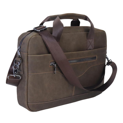 14" Roomy/15.6" Compact Laptop Messenger Bag for Men, Vintage Faux Leather Briefcase - Crossbody Business Travel Satchel (B Coffee)