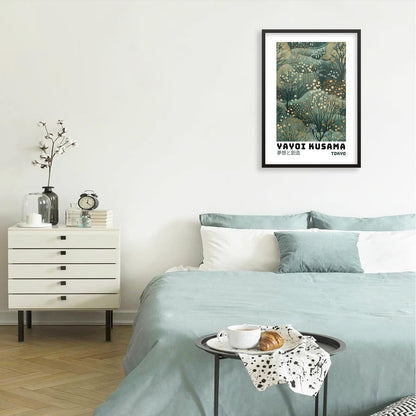 Yayoi Kusama Inspired Poster Japanese Botanical Wall Art Abstract Yayoi Kusama Print Modern Ukiyo-e Japanese Gallery Wall Decor 12x16in Black Framed for Home Bedroom Decorations