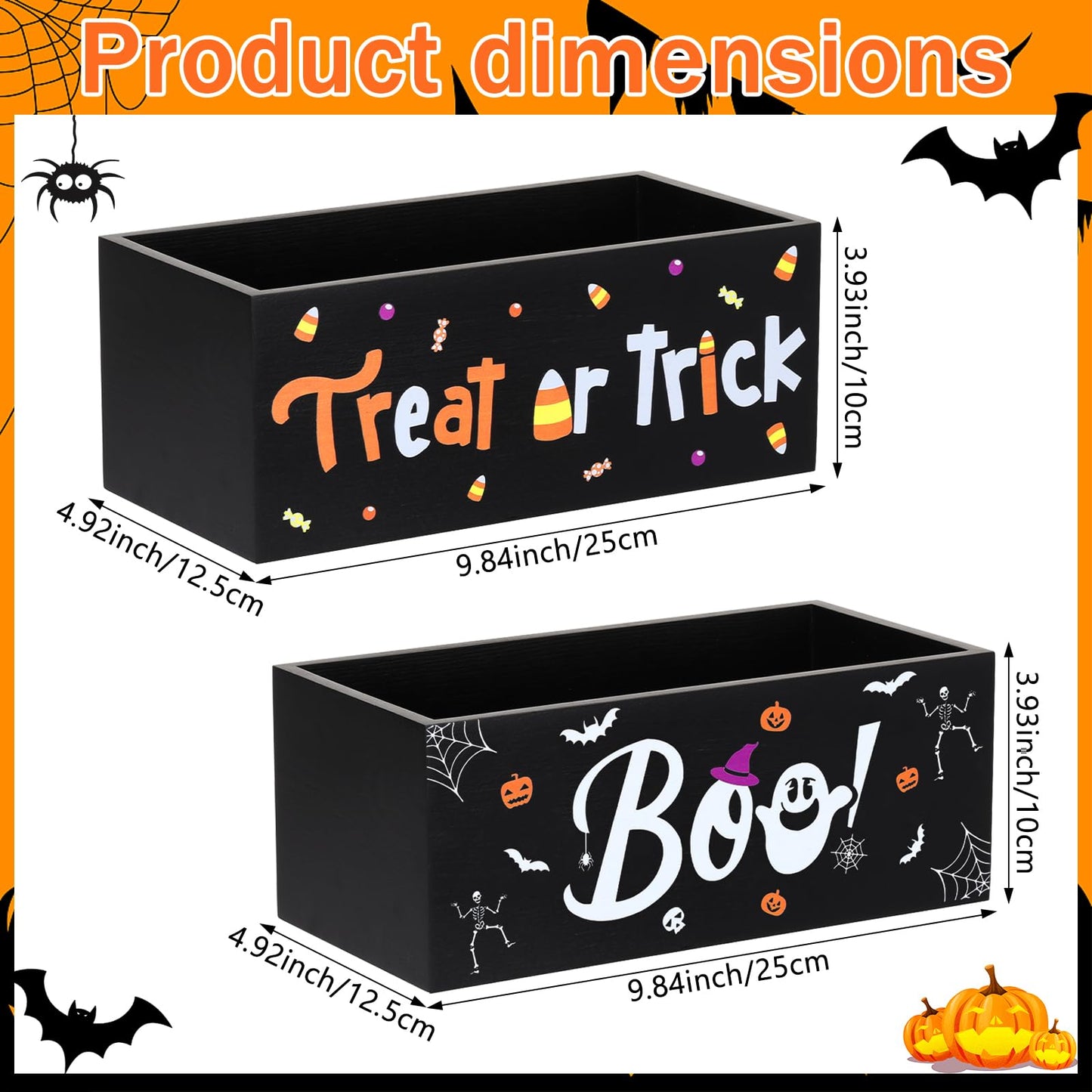 HFYZZ 2 PCS Halloween Candy Bowl Dish Trick or Treat Wooden Serving Bowl Holders Black Corn Spider Web Ghost Candy Serving Dish Tableware for Halloween Table Desk Haunted House Decoration