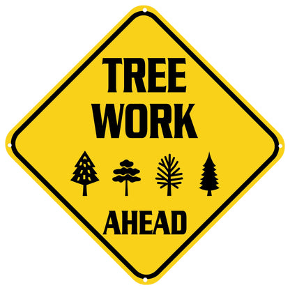 Tree Work Ahead Sign Warning Sign Tree Work Ahead Animal Caution Yellow Wall Art Decorative Decor For Fence Home Farmhouse Yard Road Quality Metal Sign 12x12 Inches