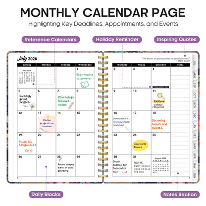 Planner 2026-2027, Academic Year Weekly and Monthly Calender Planner, from Jul 2026 - Jun 2027, Spiral Bound School Planning Book, Perfect for Teacher, Student, Women & Men, A4 (8.5" x 11"), Lavendar Floral