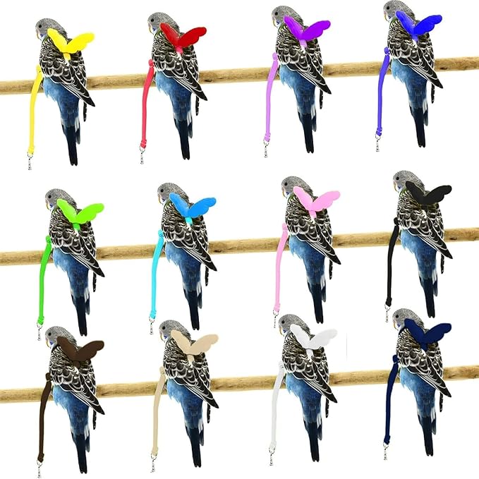Birds Harness Leash Outdoor Flying Escape-Proof Adjustable Training Design Anti-Bite Bird Rope with Cute Wing for Parrots Scarlet Keck Mini Macaw Love Birds (Red)