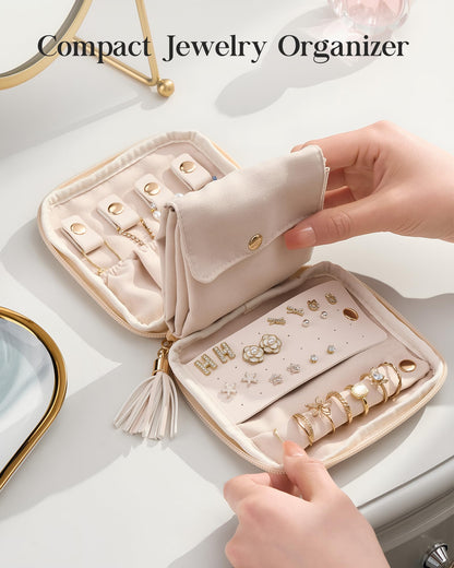 Lolalet Travel Jewelry Case Organizer, Small Jewellery Pouch with Compartments for Storage, Bag for Traveling Women, Packing for Necklaces, Earrings, Bracelets -Cloud White