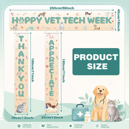 Fanfanwin 3 Pcs Happy Vet Tech Week Banner We Appreciate Thank You Veterinary Technician Week Decorations Orange Green Vet Hospital Staff Party Supplies for Hard Work Nurse Enthusiast