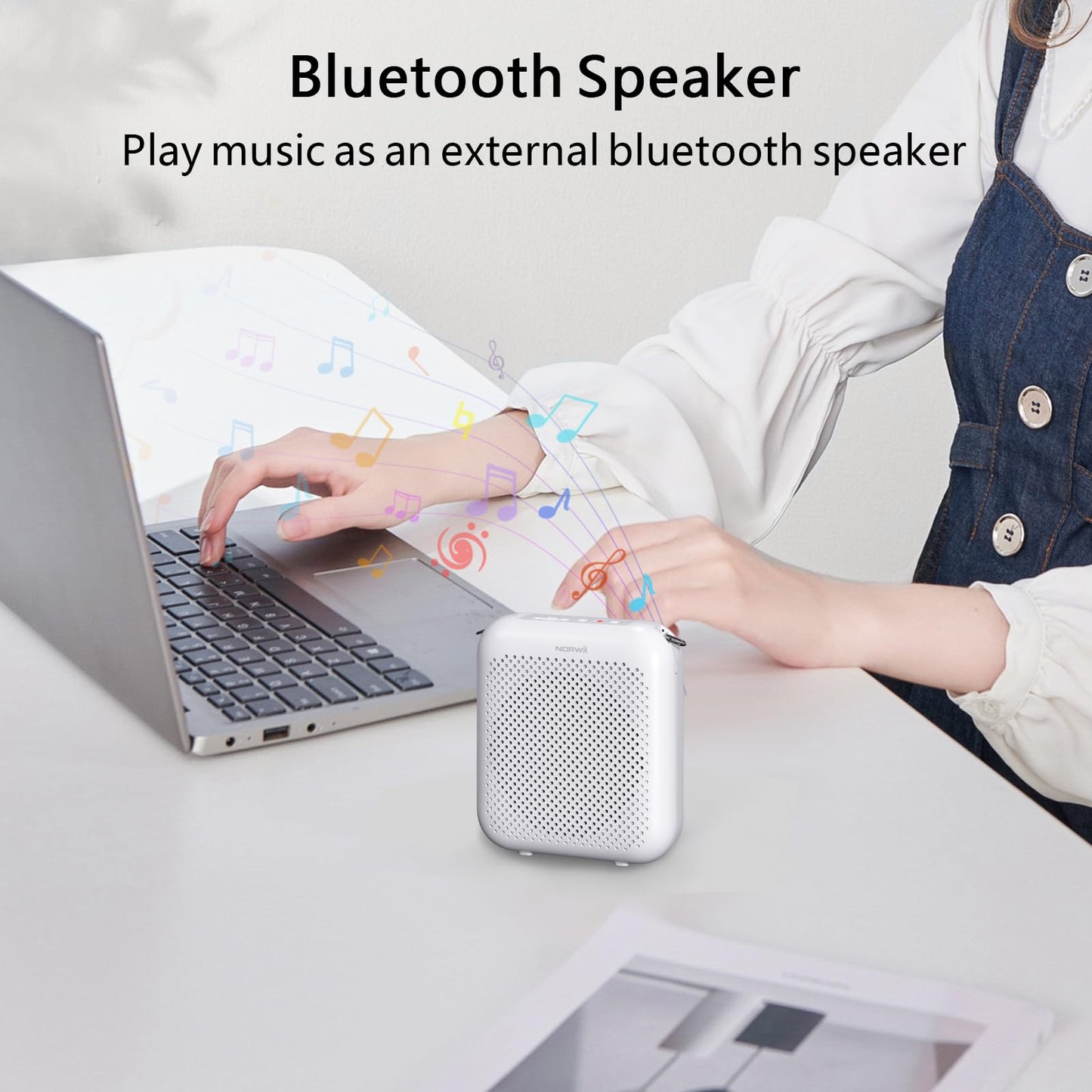 Norwii Bluetooth Voice Amplifier, Power Amplifiers, Portable Mini Wired Microphone Headset for Teacher Classroom & Outdoor Lectures, Teaching, Tour Guides, USB-C Rechargeable - 4000mAh, White