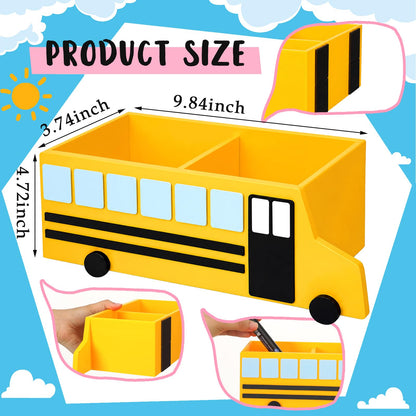 ReliThick Teacher Magnetic Pen Holder Magnetic School Bus Desk Organizer, Teacher Appreciation Gifts, Dry Erase Marker Holder with 4 Strong Magnets, Classroom Decor & Storage Bin