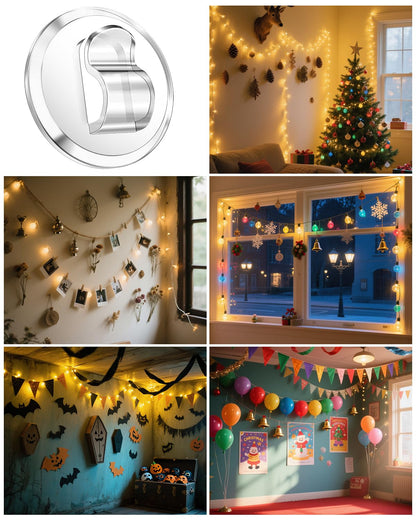 ispneay 100 Clear Mini Light Clips: Small Hooks with Adhesive Strips for Indoor String Light - Plastic Damage Free Wall Hook for Hanging Tiny Fairy Christmas Light Cable Hangers Decoration Decor