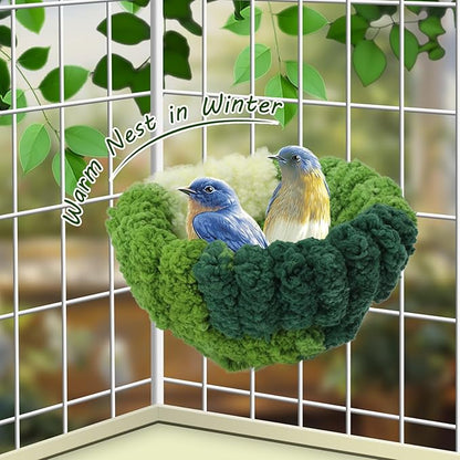 Admaison Bird Nest for Cage,Plush Hanging Bird Bed for Parakeet,Breeding Bird House for Conure,Budgie,Cockatiel,Lovebird,Canary,Finch,Hamster,Small Pets,Warm Nest(Green, L)