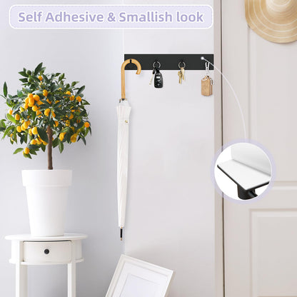 VIS'V Key Holder Wall Mount, Large Adhesive Key Hanger with 4 Hooks, Black