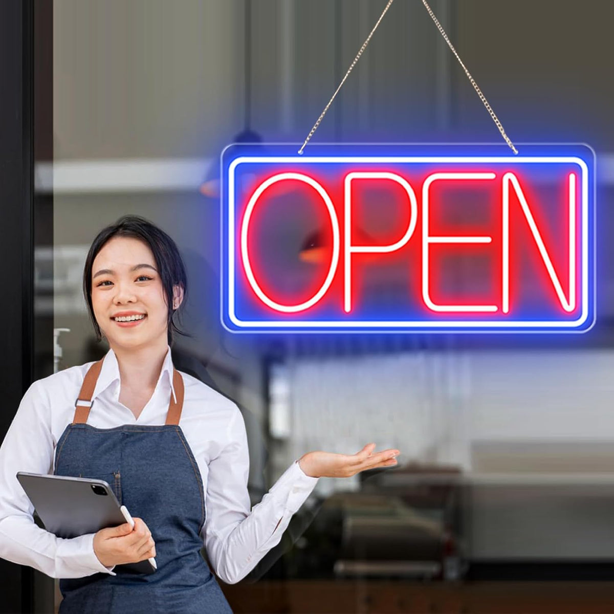22" X 11" Led Neon Open Signs for Business, Large Open Signs, Plug In Electric Light Up with ON/OFF Switch, Ultra Bright Open Sign for Bar Salon Coffee Stores Club Hotel