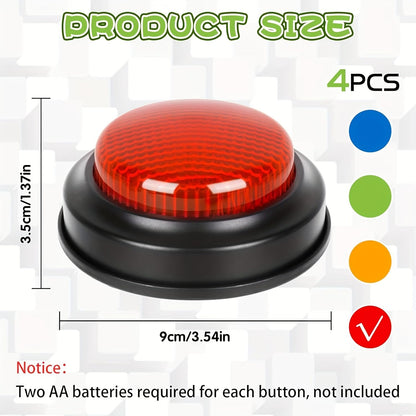 Set of 4 Game Answer Buzzers with LED Light & Unique Sound Effect, Multi-Color Quiz Buzzers for Classroom Learning, Family Game Night, Trivia Competition & Interactive Party Game for Kids & Adults
