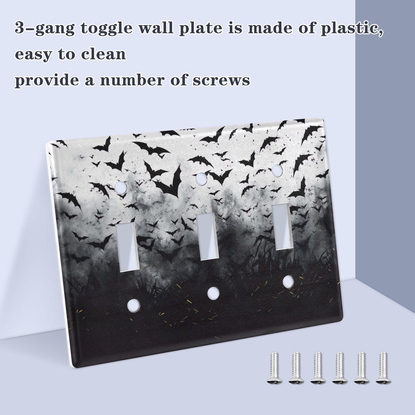 Halloween Black Bats 3-Gang Light Switch Cover,Toggle Wall Plates Cover,Outlet Covers,Polycarbonate Thermoplastic,21214555