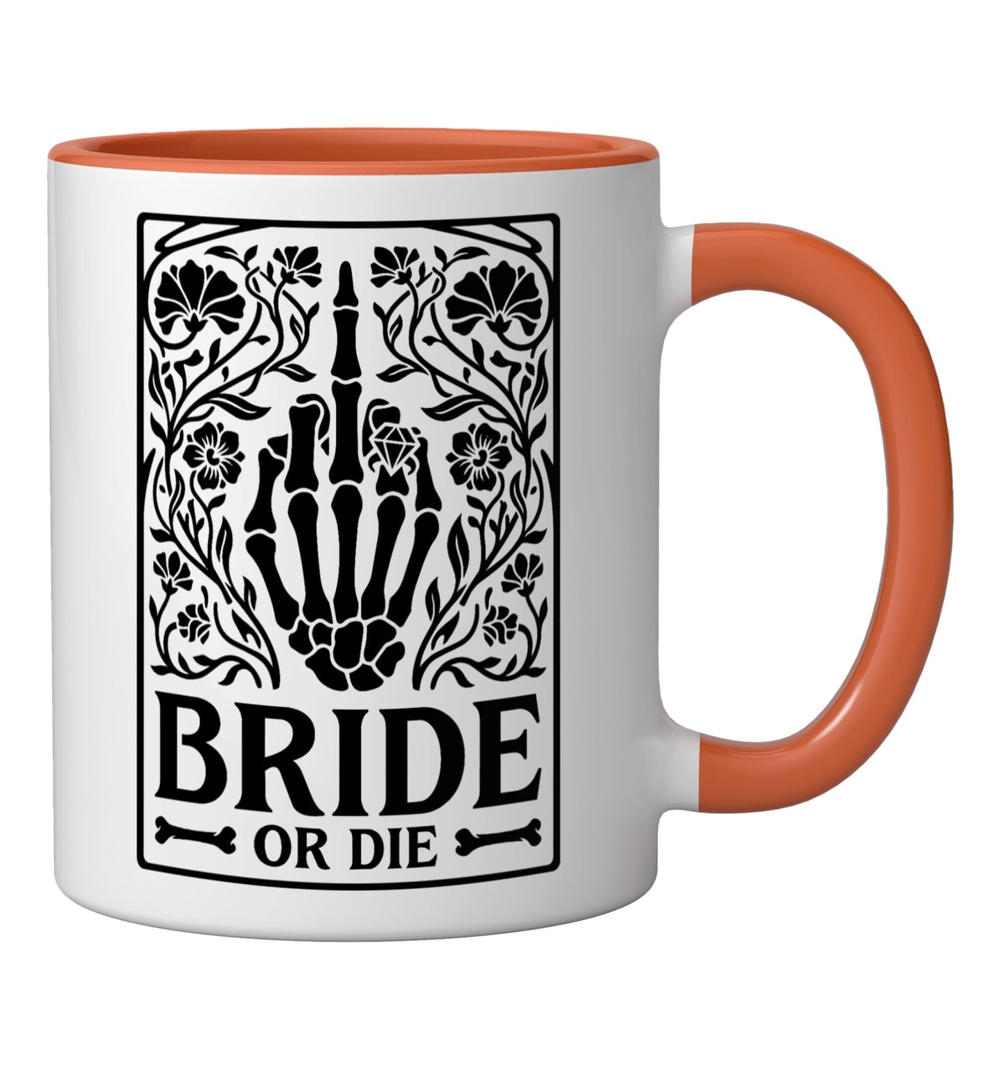 Bride Or Die Retro Halloween Bachelorette Matching Hen Do Ceramic Mug, Orange/White