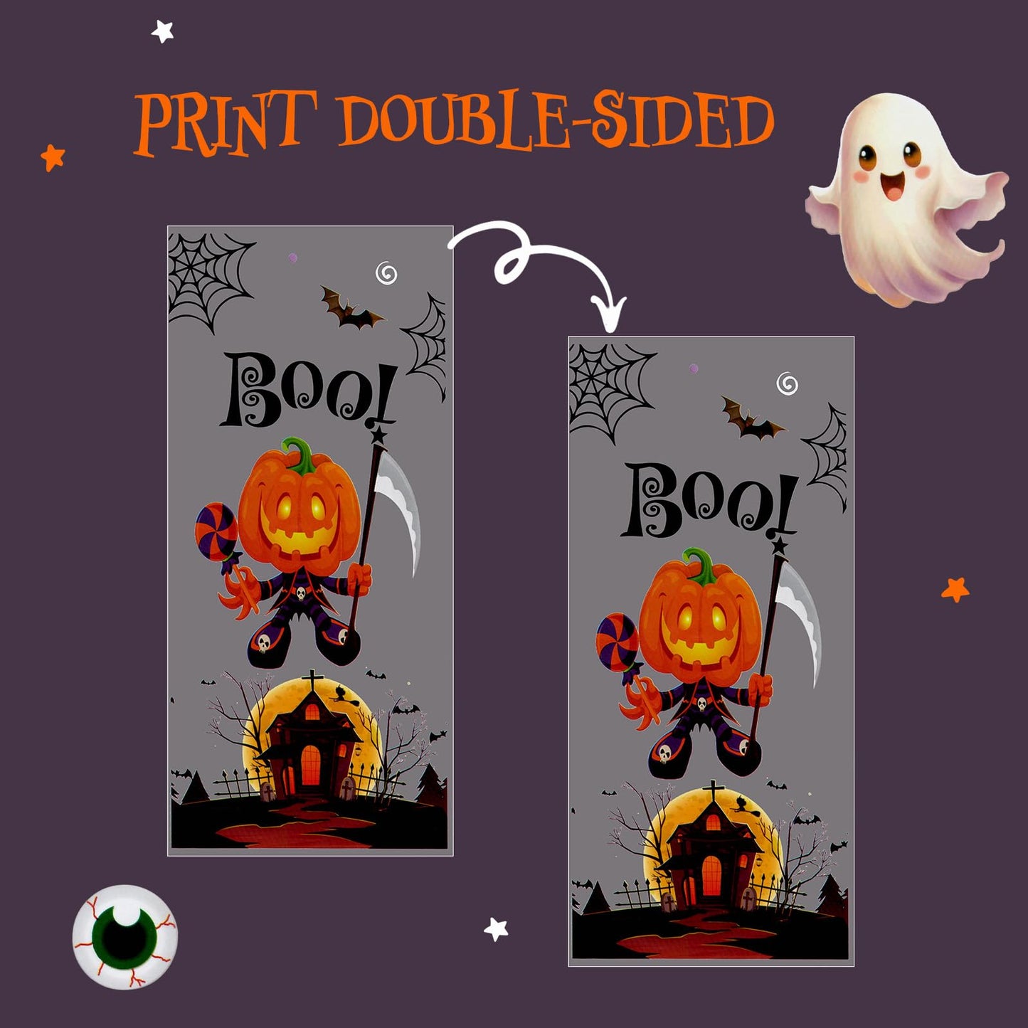 Confettiville Halloween Treat Bags, 200-Pack Cellophane Candy Goody Bags for Party Favors, Twists Included, 10.6 x 4.9 Inches, Creepy Cuties Collection