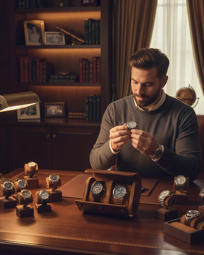MR.OKAY 2 Watch Travel Case-Classic Leather Watch Case With Superb Texture.Portable Watch Roll Or Organizer For Storage And Display. Best Travel Gift for Men,All Handcrafted By Artisans.