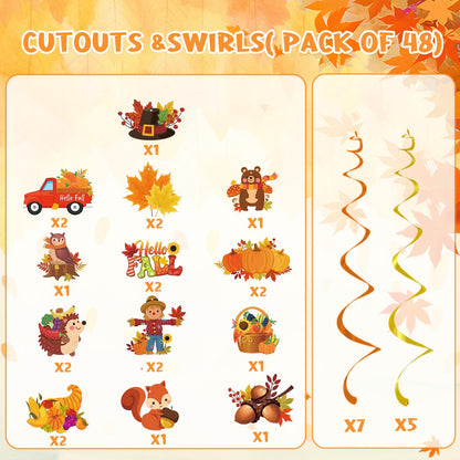 YQUQWN 48 PCS Fall Party Decorations Hanging Swirls, NO DIY Harvest Festival Decorations Autumn Party Supplies Thanksgiving Hanging Ceiling Decorations for Home Office Classroom Holiday Decoration