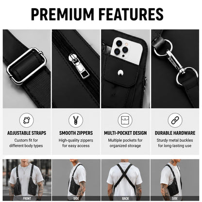 Adjustable Underarm Strap,Premium Leather Shoulder Bag for Men, Double Shoulder Bag Fashion Underarm Holster Wallet Adjustable PU Leather Waterproof Anti-Theft Harness for Men Father Gifts (Black)