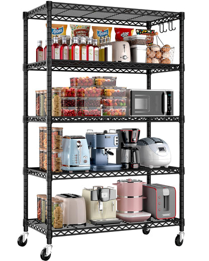 PrimeZone 36" W x 16" D x 79" H Wire Storage Shelves with Wheels, 5 Tier NSF Certified Heavy Duty Adjustable Kitchen Shelving Unit, Pantry Organizer Rack Rolling Metal Shelf for Garage Closet Bathroom