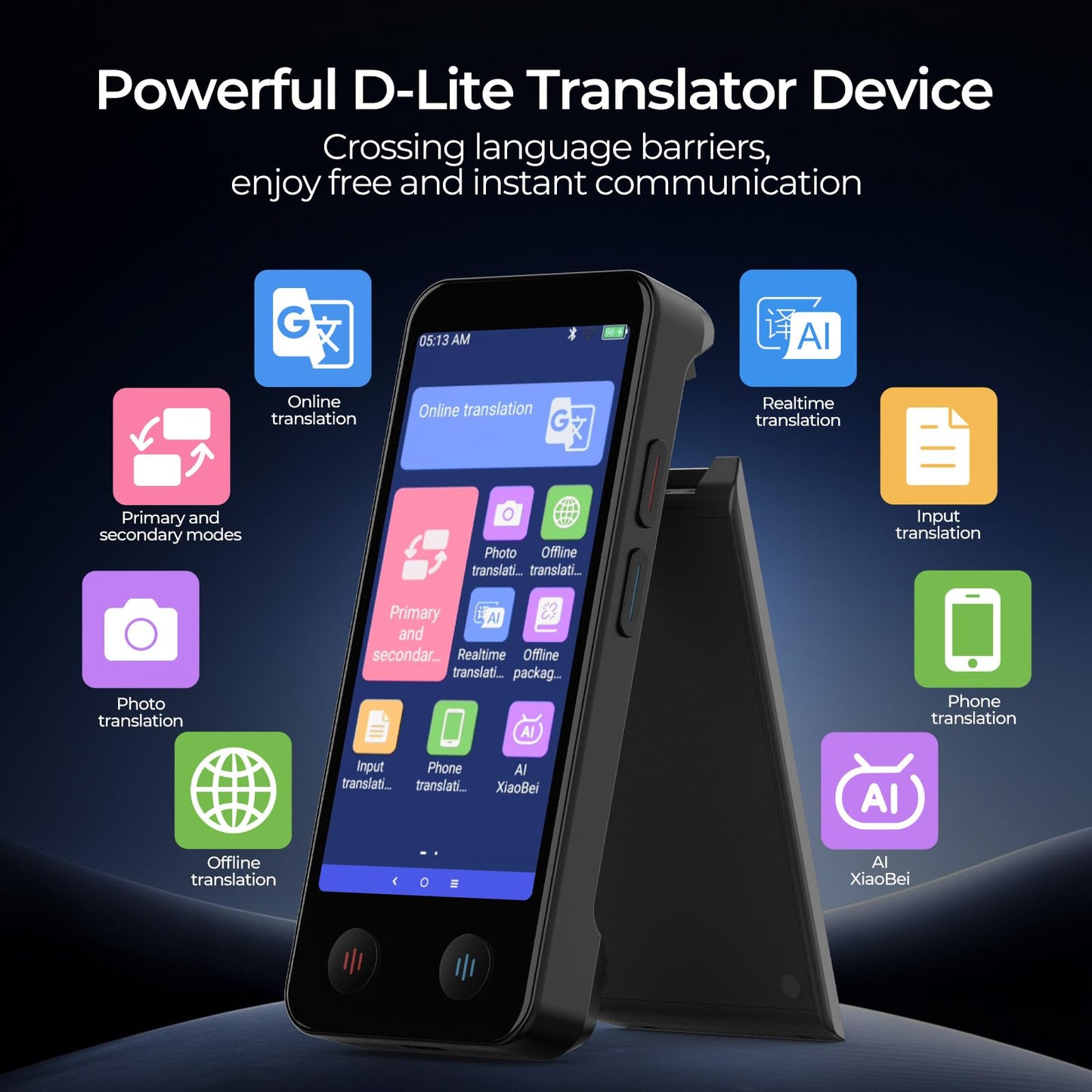 iTour Detachable Language Translator Device, Upgraded Instant Voice Translator, Real Time Dual Screen AI Translator with 139 Languages, Online & Offline & Photo & Group Chat & Text Translation