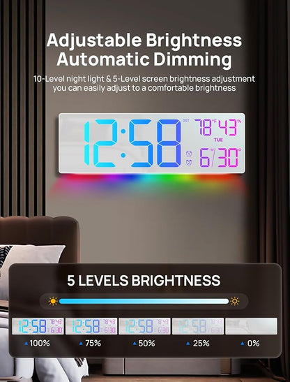 18.5" Large Digital Wall Clock with Remote Control, Big LED Display Digital Clocks with Night Light, Alarm, DST, Temp, Date for Living Room, Bedroom, Office, Classroom, Gifts for Seniors(White)